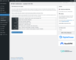 Page screenshot: SEO Redirection → Import/Export