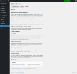 Page screenshot: Control de horas → 
			Ayuda		