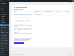 Page screenshot: myCred → Achievement Types