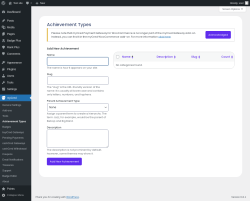 Page screenshot: myCred → Achievement Types