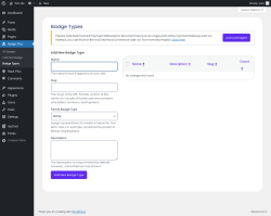 Page screenshot: Badge Plus → Badge Types
