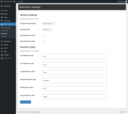 Page screenshot: WPAC Settings → Reactions